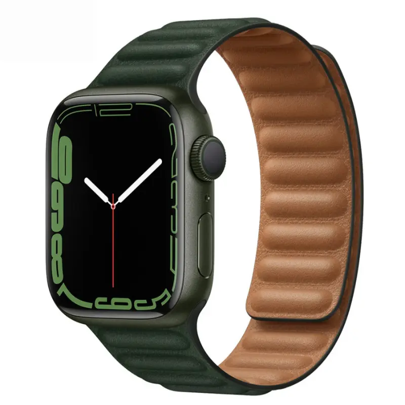 Apple watch series 8 7 6 ultra SE leather strap beand Olive Green (1)