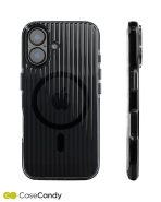Corrugated Wave Pattern Glossy Case for iPhone 16 Black (3)