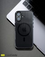 Corrugated Wave Pattern Glossy Case for iPhone 16 Black (6)
