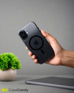 Corrugated Wave Pattern Glossy Case for iPhone 16 plus Black (5)