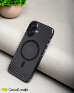 Corrugated Wave Pattern Glossy Case for iPhone 16 plus Black (7)