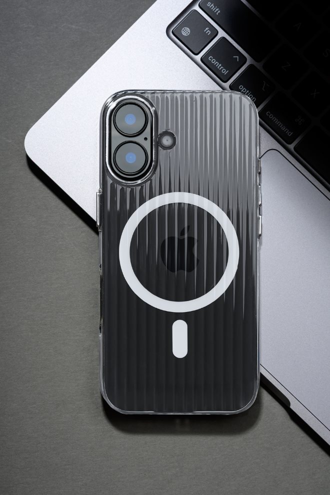 Corrugated Wave Pattern Glossy Case for iPhone 16 plus White Transparent
