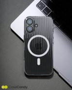 Corrugated Wave Pattern Glossy Case for iPhone 16 plus White Transparent (6)