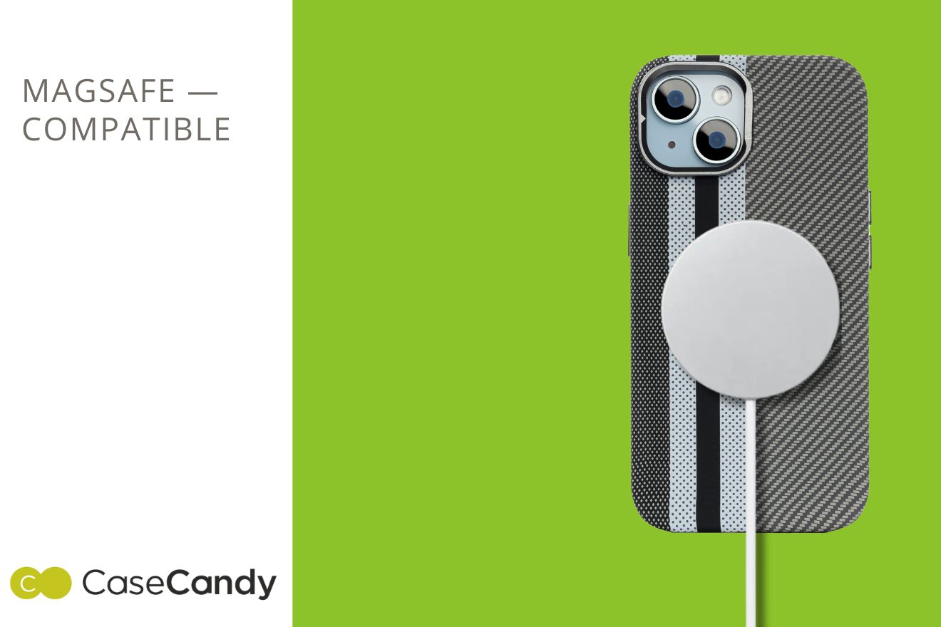 Magsafe Carbon Fiber Case for iPhone 15 plus Race Track – Gray
