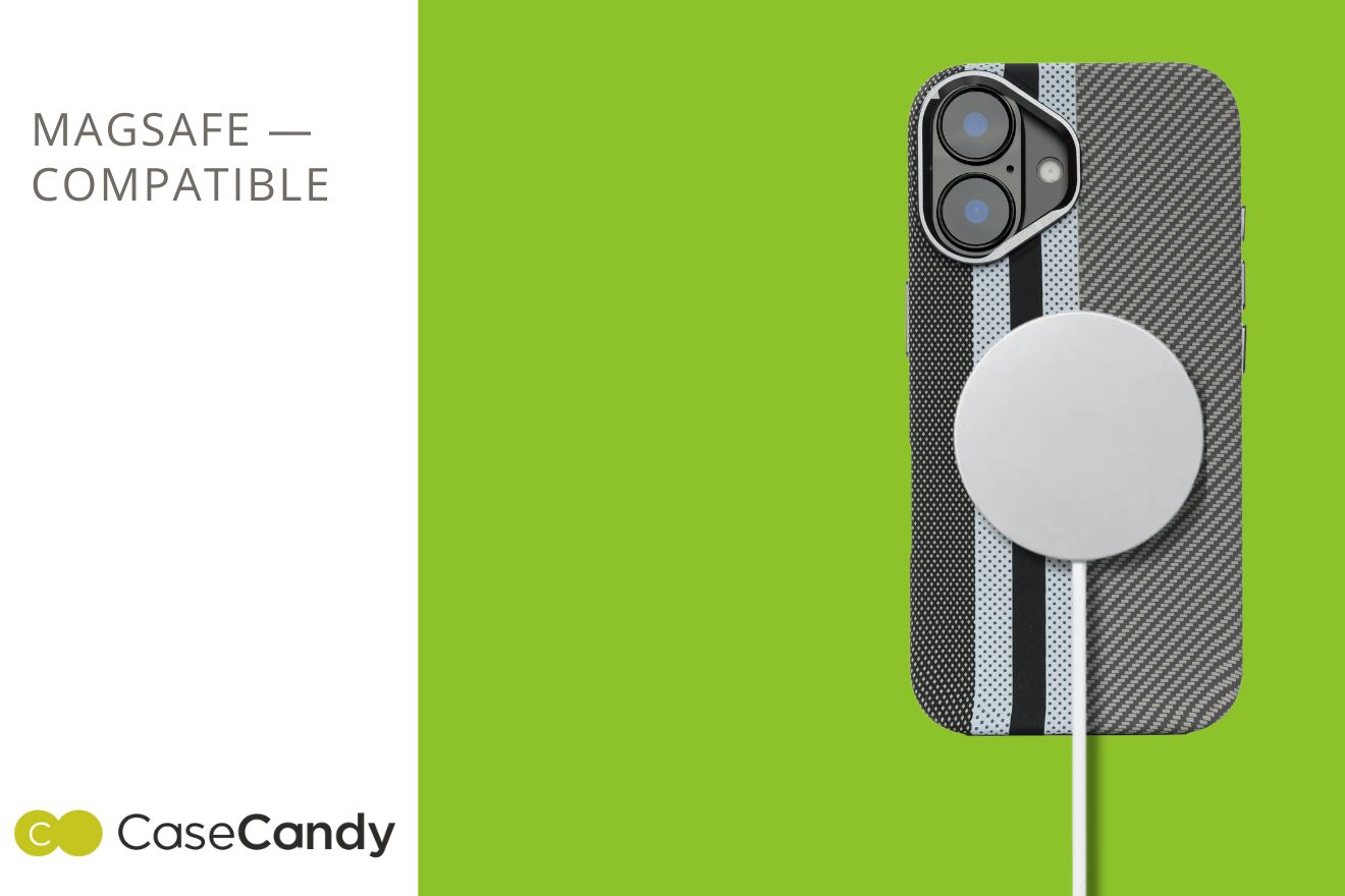 Magsafe Carbon Fiber Case for iphone 16 Race Track – Gray