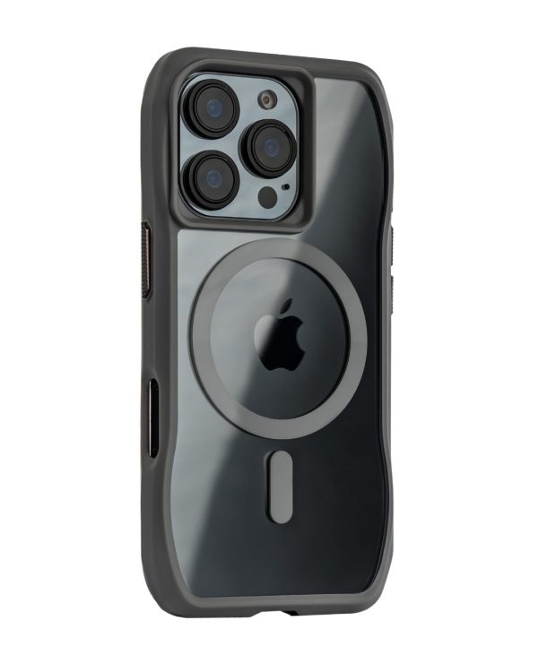 Magsafe Perfect Grip Hold Black Transparent Case for iPhone 16 Pro Gray