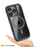 Magsafe Perfect Grip Hold Black Transparent Case for iPhone 16 pro max Gray (2)