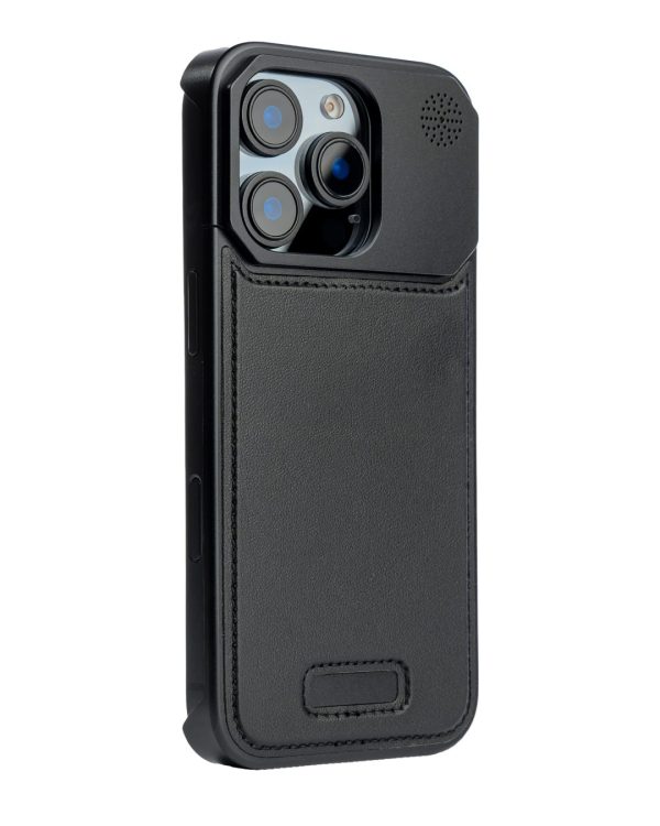 Metallic Vegan Leather Black Aroma Case for iPhone 16 Pro
