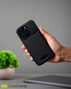 Metallic Vegan Leather Black Aroma Case for iPhone 16 pro max (5)