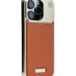 Metallic Vegan Leather Brown Aroma Case for iPhone 15 Pro max