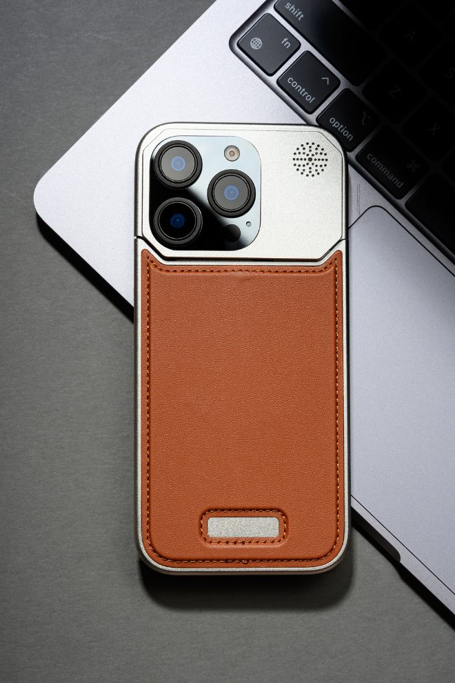 Metallic Vegan Leather Brown Aroma Case for iPhone 16 pro max