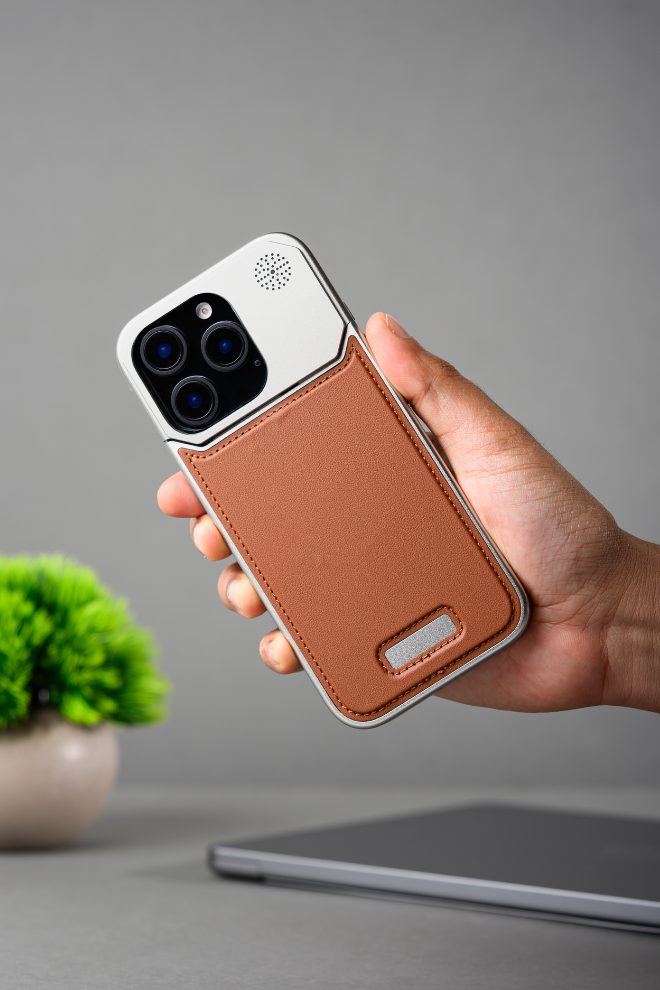 Metallic Vegan Leather Brown Aroma Case for iPhone 16 pro max (2)