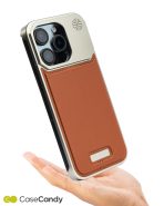 Metallic Vegan Leather Brown Aroma Case for iPhone 16 pro max (2)