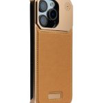 Metallic Vegan Leather Titanium Gold Aroma Case for iPhone 15 Pro max