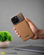 Metallic Vegan Leather Titanium Gold Aroma Case for iPhone 16 pro max (5)
