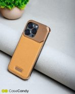 Metallic Vegan Leather Titanium Gold Aroma Case for iPhone 16 pro max (7)
