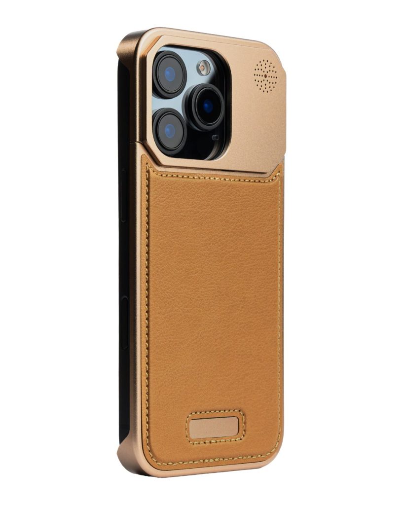 Metallic Vegan Leather Titanium Gold Aroma Case for iPhone 16 pro max