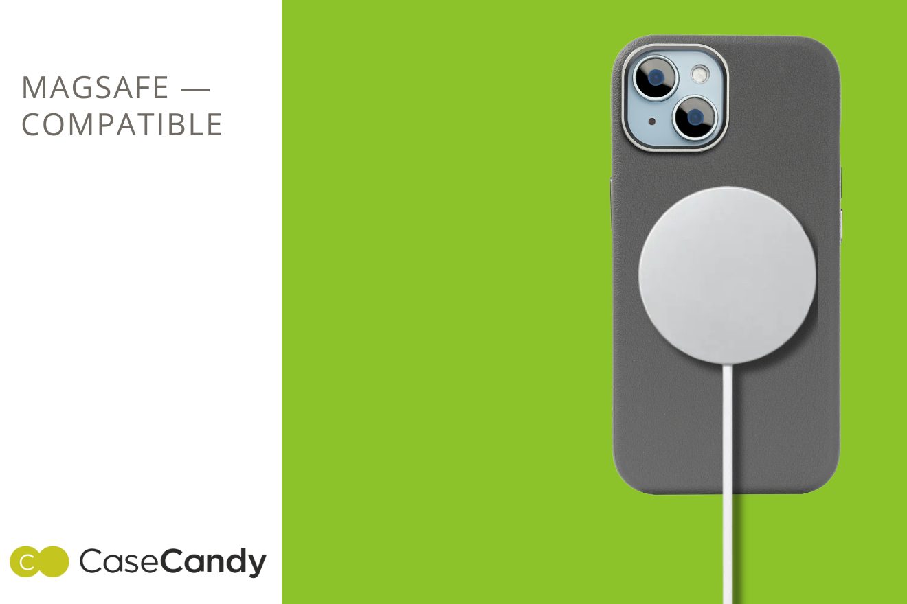 PU Leather Case for iPhone 15 MagSafe Compatible – Gray