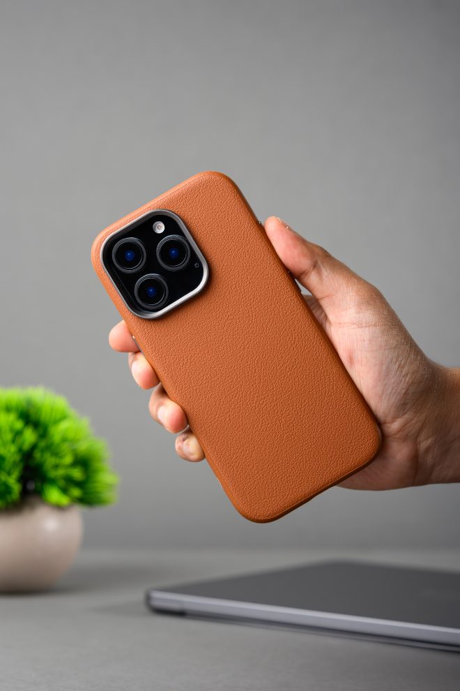 PU Leather Case for iPhone 15 Pro MagSafe Compatible Brown
