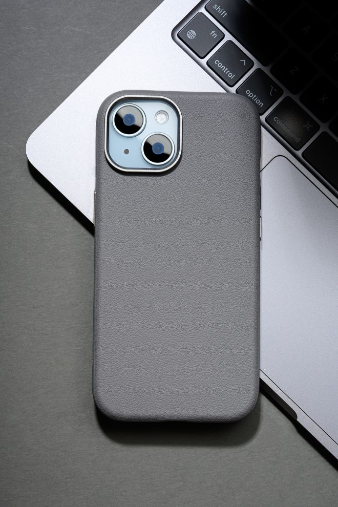 PU Leather Case for iPhone 15 plus MagSafe Compatible – Gray