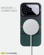 Magsafe compatible iphone 17 pro green carbon fiber case
